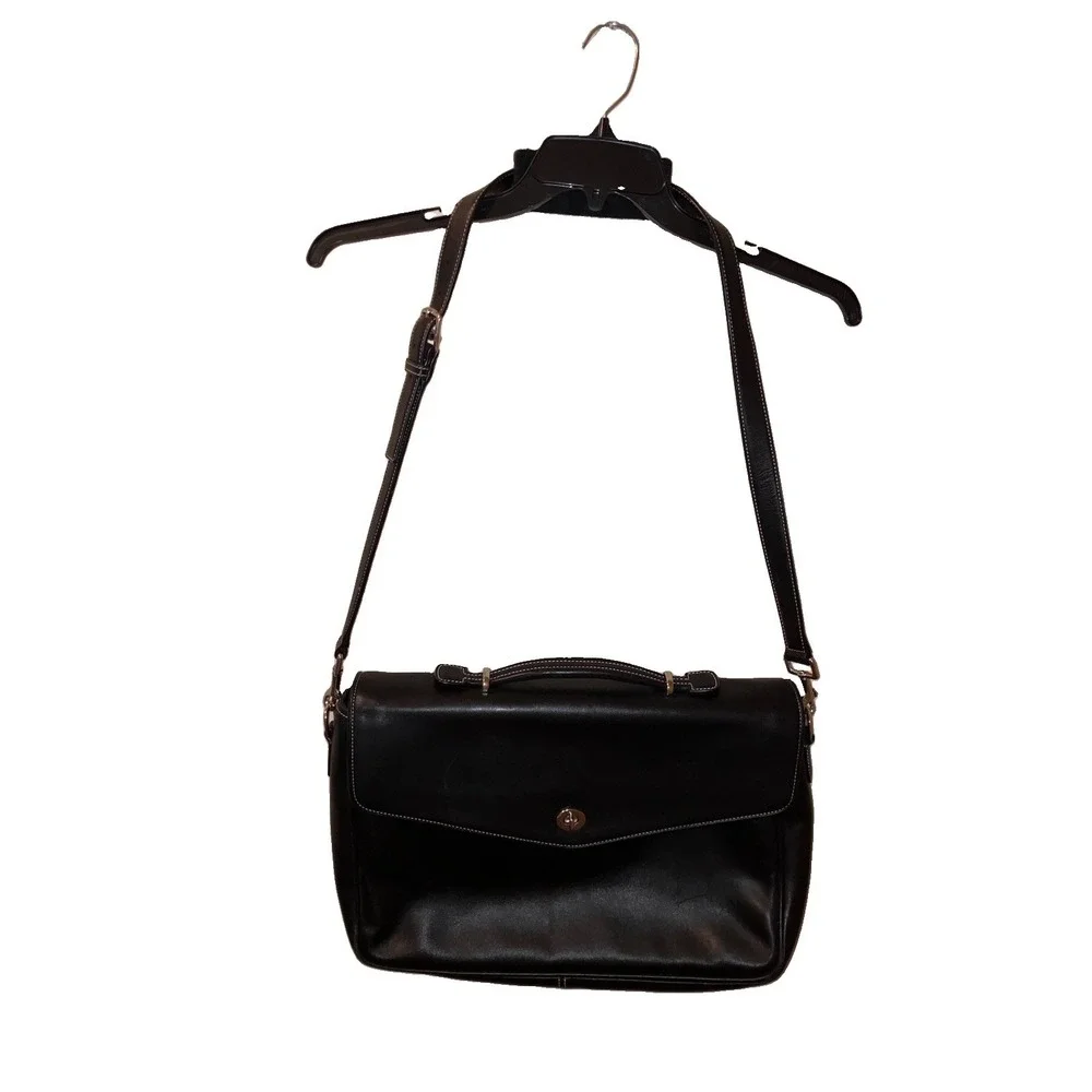 Coach Attache Messenger Bag F06457 Crossbody Black Leather Computer Bag Unisex